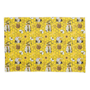 Gnomes Making Honey Yellow Floral Honey Bees Kissenbezug