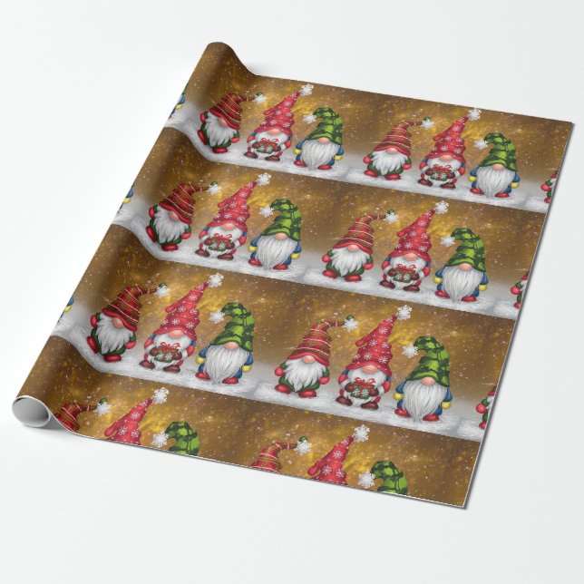 Gnomes Merry Christmas Geschenkpapier (Ungerollt)