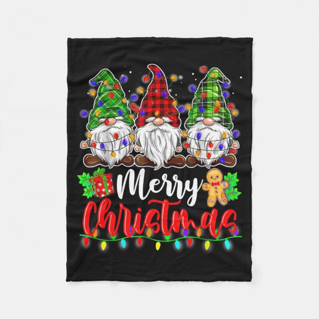 Gnomes Merry Christmas Light Gnome Xmas  Fleecedecke (Vorderseite)