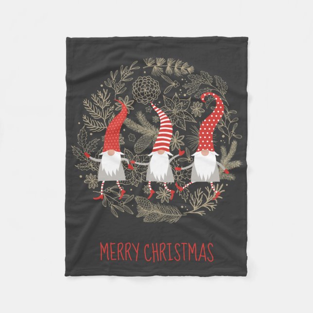 Gnomes Merry Christmas Red Black Fleecedecke (Vorderseite)