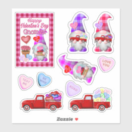 Gnomes mit kleinen roten LKWs Valentinkleber Aufkleber