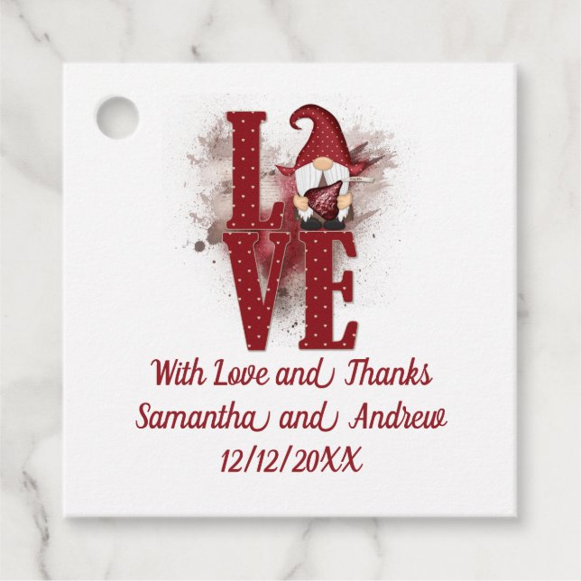Gnomes Red Liebe Niedlich Wedding Geschenkanhänger (Vorderseite)