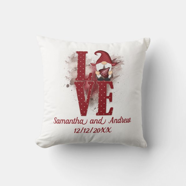 Gnomes Rote Liebe Niedlich Hochzeit Datum Valentin Kissen (Vorderseite)