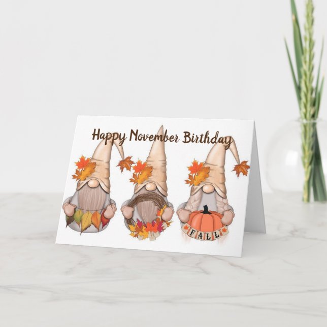 GNOMES SAGT "GLÜCKLICH NOVEMBER GEBURTSTAG" KARTE (Vorderseite)