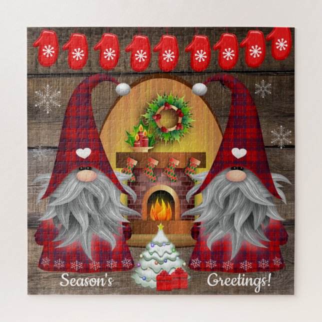 Gnomes Season's Grüße Weihnachten am Feuerplatz (Vertikal)