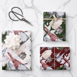 Gnomes Snowflakes Festive Nordic Christmas Pattern Geschenkpapier Set