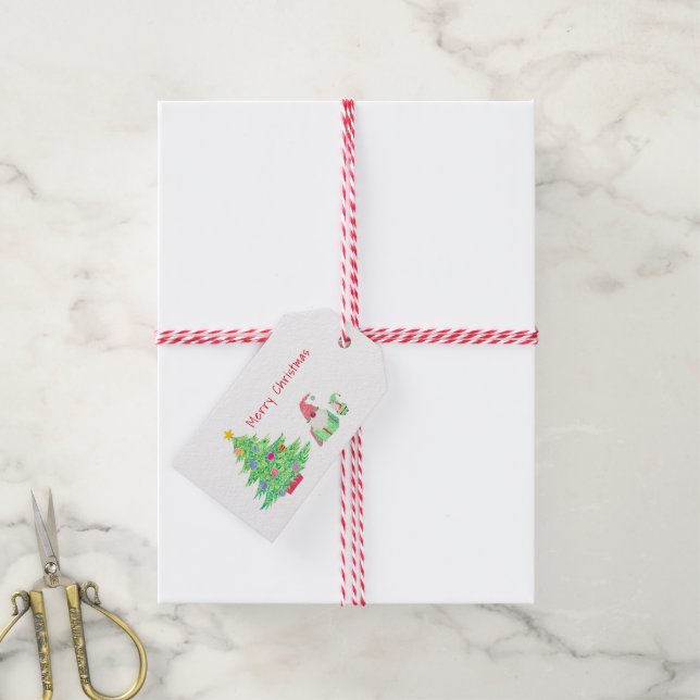 Gnomes sous les étiquettes cadeaux d'arbre de Noël (Avec de la ficelle)