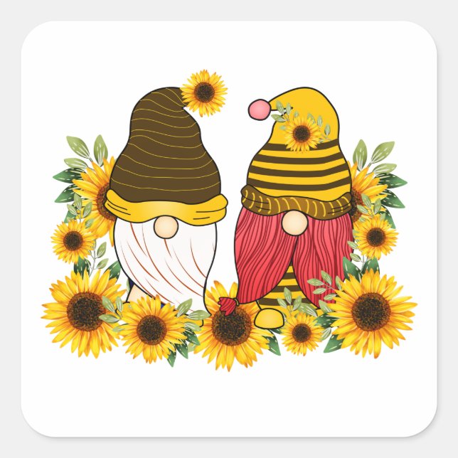 Gnomes Sunflower Classic Quadratischer Aufkleber (Vorderseite)
