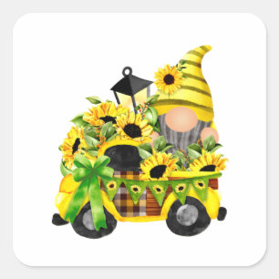 Gnomes Sunflower Truck Quadratischer Aufkleber