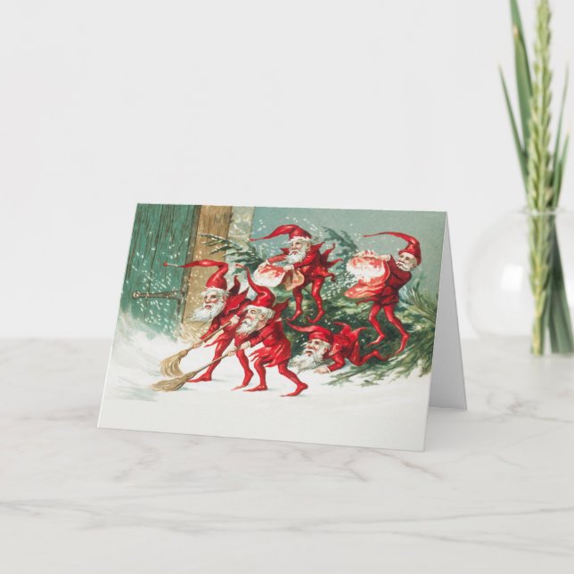 Gnomes sweeping snow with a broom karte (Vorderseite)