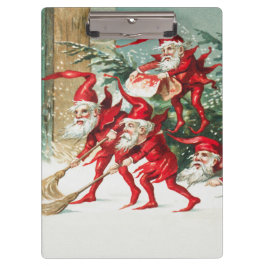 Gnomes sweeping snow with a broom klemmbrett