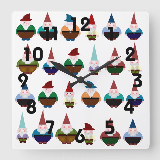Gnomes Wall Clock Quadratische Wanduhr (Vorderseite)