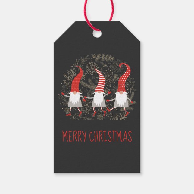 Gnomes Whimsical Frohe Weihnachts Red Black Geschenkanhänger (Vorderseite)