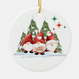 Gnomes Wishing You a Merry Christmas on a Keramik Ornament