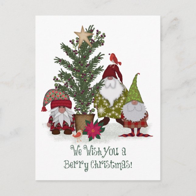 Gnomes wünscht dir ein Berry Weihnachten Postkarte (Vorderseite)