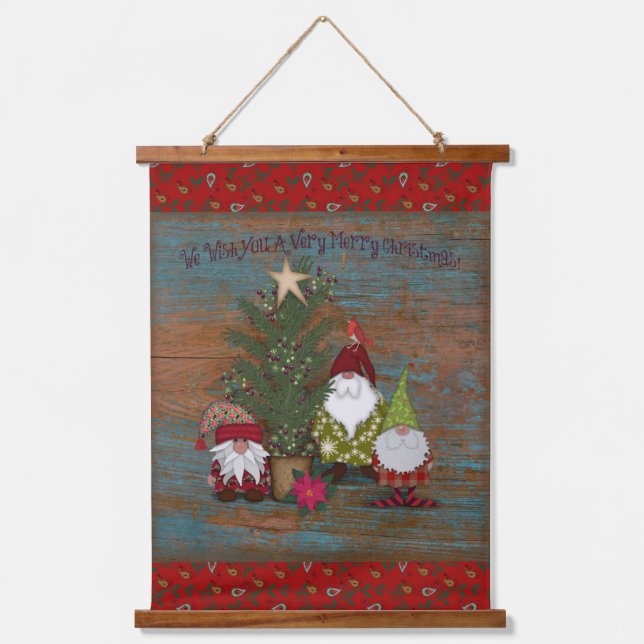 Gnomes wünscht Ihnen frohe Weihnachten Wandteppich Mit Holzrahmen (Vorderseite)