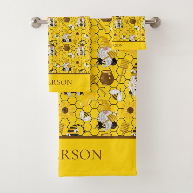 Gnomes Yellow Sunblumen Bienen Honey Mit Monogramm Badhandtuch Set (Insitu)
