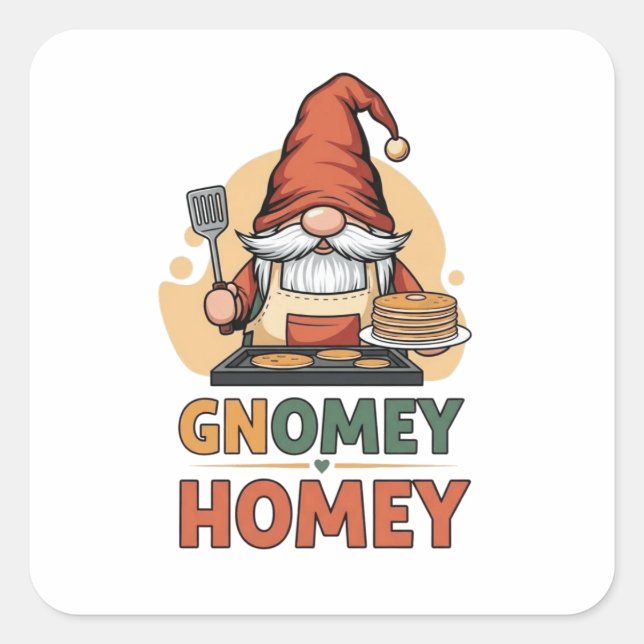 Gnomey Home Pancakes Design Quadratischer Aufkleber (Vorderseite)