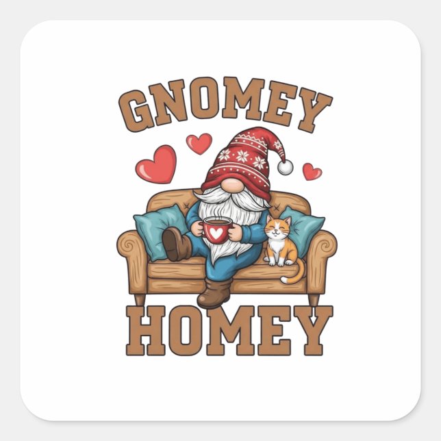 Gnomey homey gnome auf Zuhause design Quadratischer Aufkleber (Vorderseite)