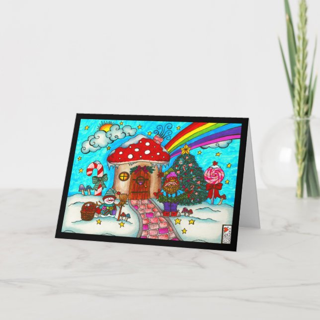 Gnomie's Holiday Mushroom House Card Karte (Vorderseite)