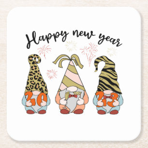 Gnomies New Year Neujahr 2023 Frohes Neues Jah Rechteckiger Pappuntersetzer