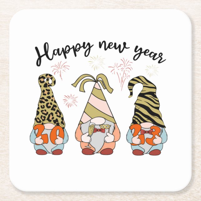 Gnomies New Year | Neujahr 2023 | Frohes Neues Jah Rechteckiger Pappuntersetzer (Vorderseite)