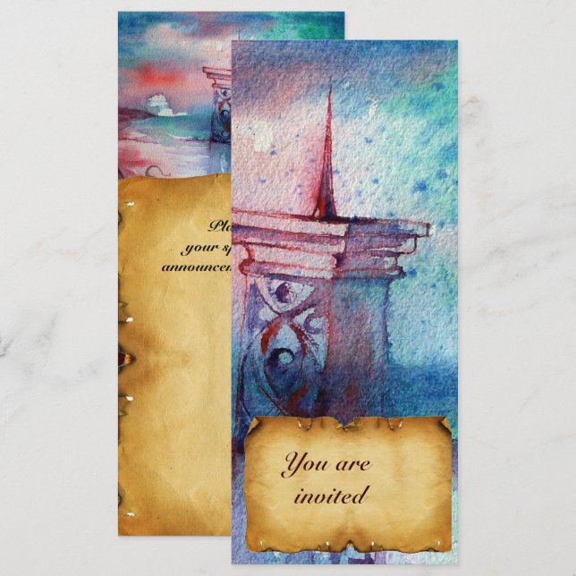 GNOMON UND LADY OF THE SEE Brown Perchment Einladung (Vorne/Hinten)