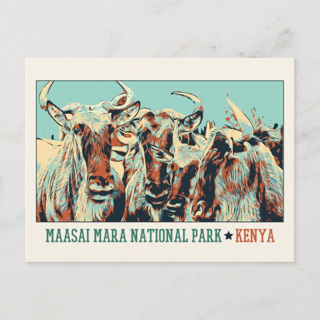 Gnus in Maasai Mara National Park, Kenia Postkarte (Vorderseite)