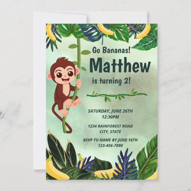 Go Bananas Singe Invitation d'anniversaire (Devant)