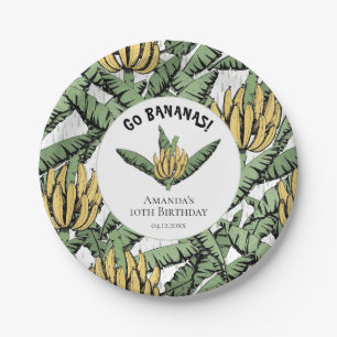 Go Bananen White Tropical Yellow Banana und Blätte Pappteller