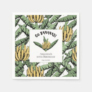Go Bananen White Tropical Yellow Banana und Blätte Serviette