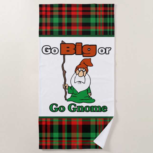 Go Big oder Go Gnome Red und Green Kariert Strandtuch (Vorderseite)