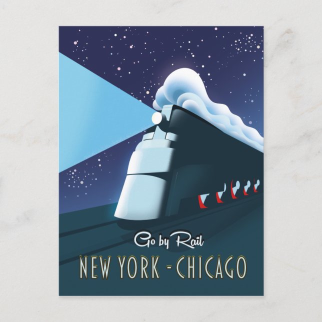 "Go by rail" New York - Chicago Postkarte (Vorderseite)