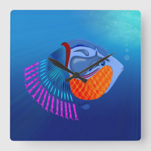 Go Fish Quadratische Wanduhr