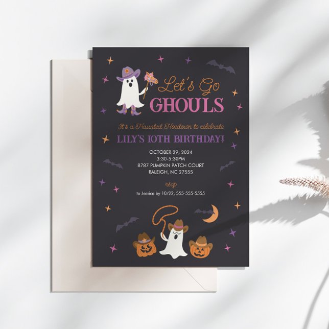 Go Ghouls Invitation d'Halloween de l'Ouest (Let's Go Ghouls, Western Halloween Birthday Party Invitation)