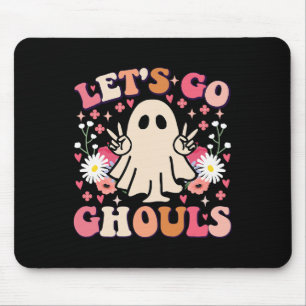 Go Ghouls Retro Floral Ghost Groovy Halloween Mousepad