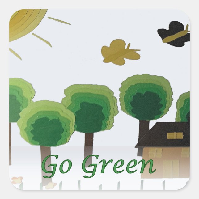 Go Green Artistic Landscape Collage Square Sticker (Vorderseite)