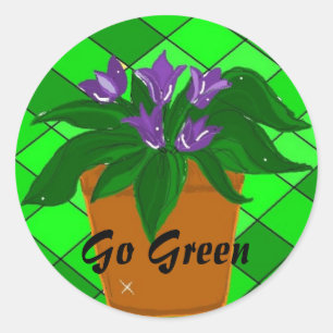 Go Green Blume Planter Runder Aufkleber