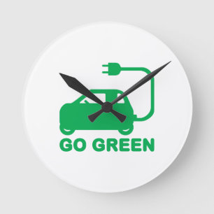 Go Green ~ Drive Electric Cars Runde Wanduhr
