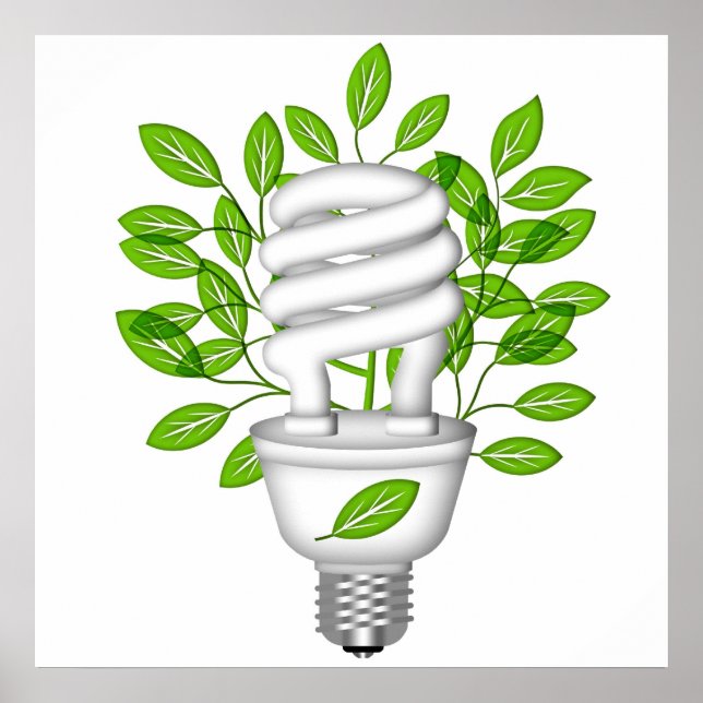 Go Green Energy Rettend Glühbirne IllustratioPoste Poster (Vorne)