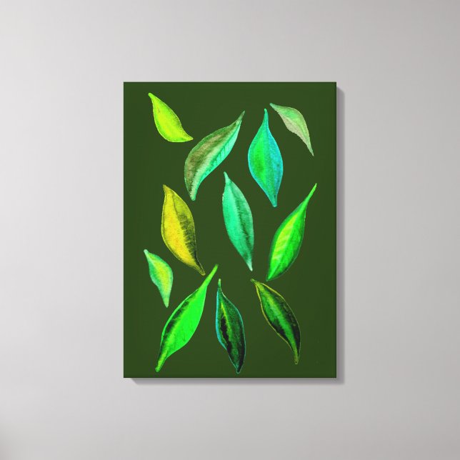 Go Green Öko Blätter Aquarellbilder Leinwanddruck (Vorderseite)