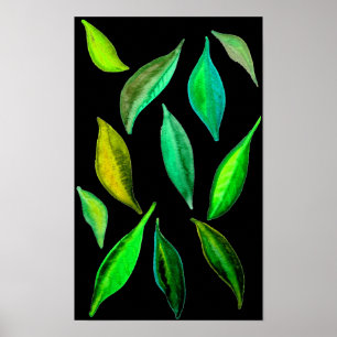Go Green Öko Blätter Aquarellbilder Poster