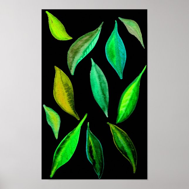 Go Green Öko Blätter Aquarellbilder Poster (Vorne)