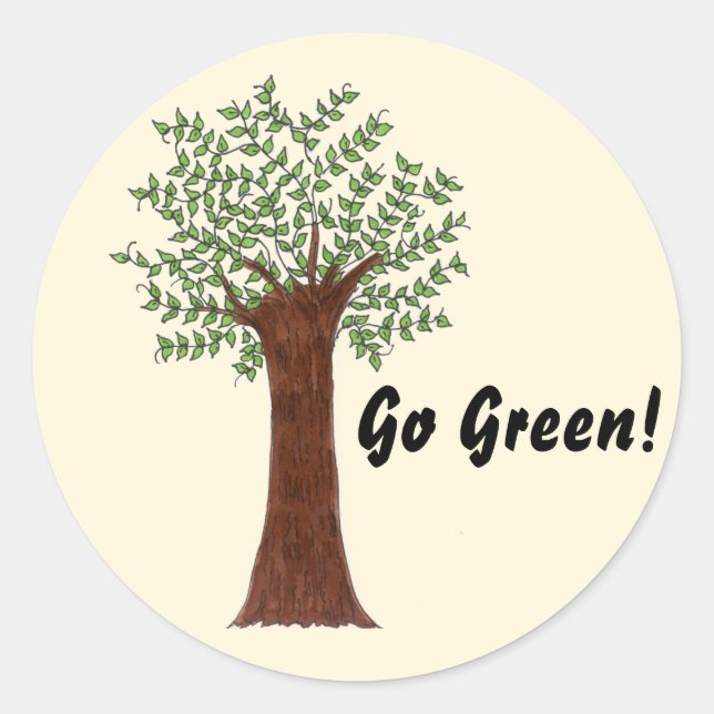 Go Green Tree Runder Aufkleber (Vorderseite)