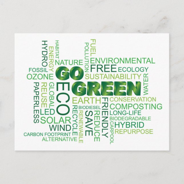 Go Green Word Cloud Postcard Postkarte (Vorderseite)
