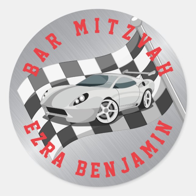Go-Kart Auto Racing Bar Mitzvah Runder Aufkleber (Vorderseite)