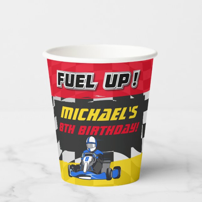 Go Kart Birthday Party Checked Pappbecher (Vorderseite)
