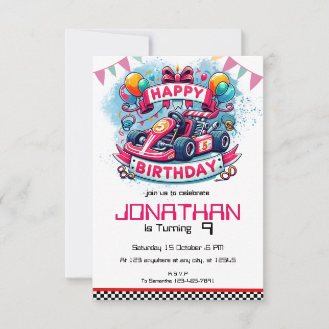 Go Kart Birthday Red Racing Car Einladung (Vorderseite)