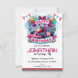 Go Kart Birthday Red Racing Car Einladung