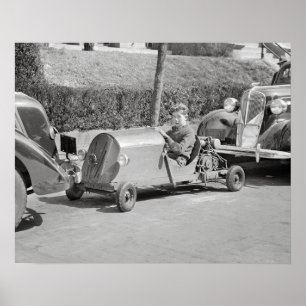 Go-Kart-Fahrer, 1937. Altes Foto Poster